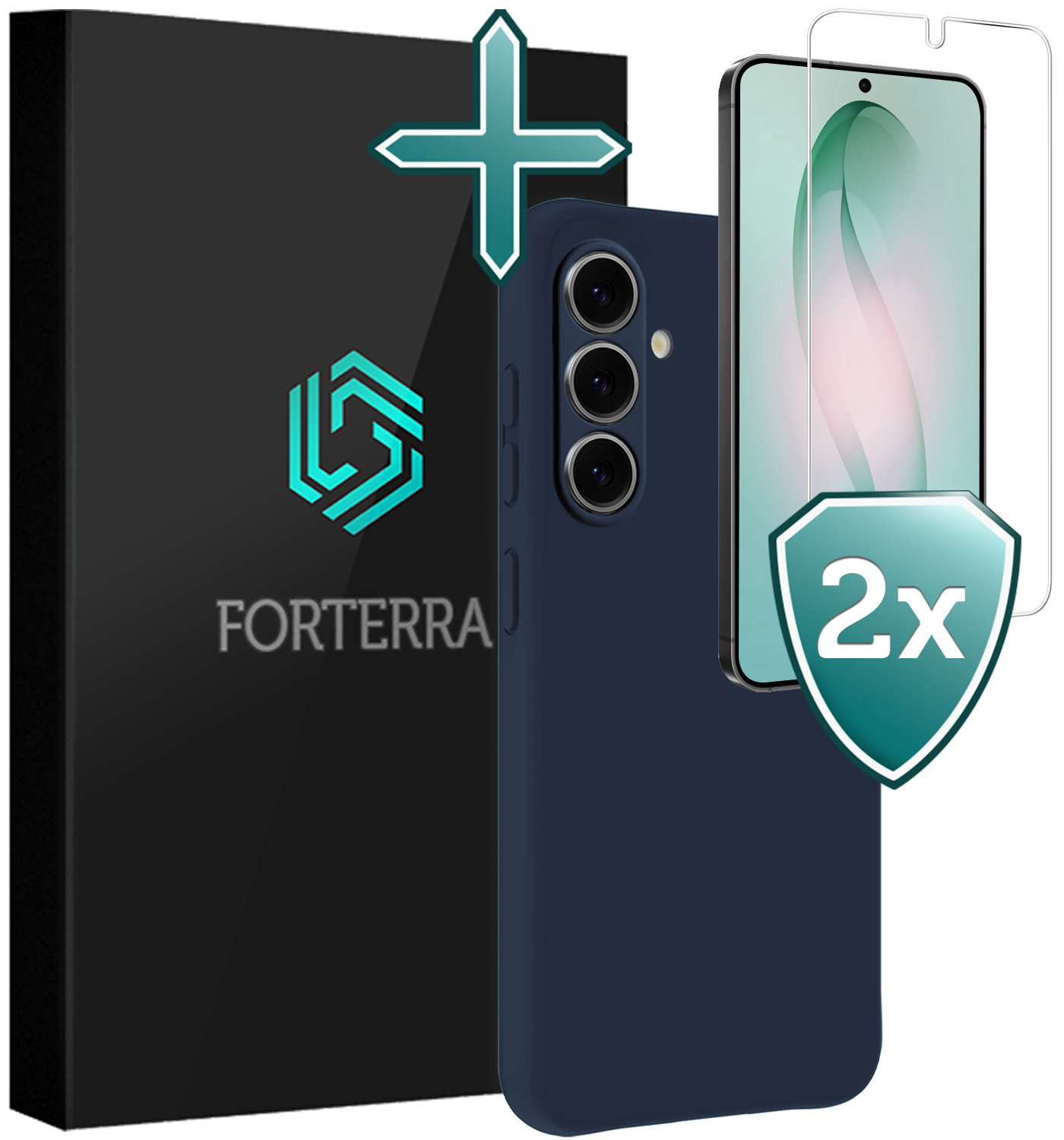 Forterra Forterra Samsung Galaxy S26 Plus Hoesje Siliconen Met 2x Screenprotector - Donkerblauw