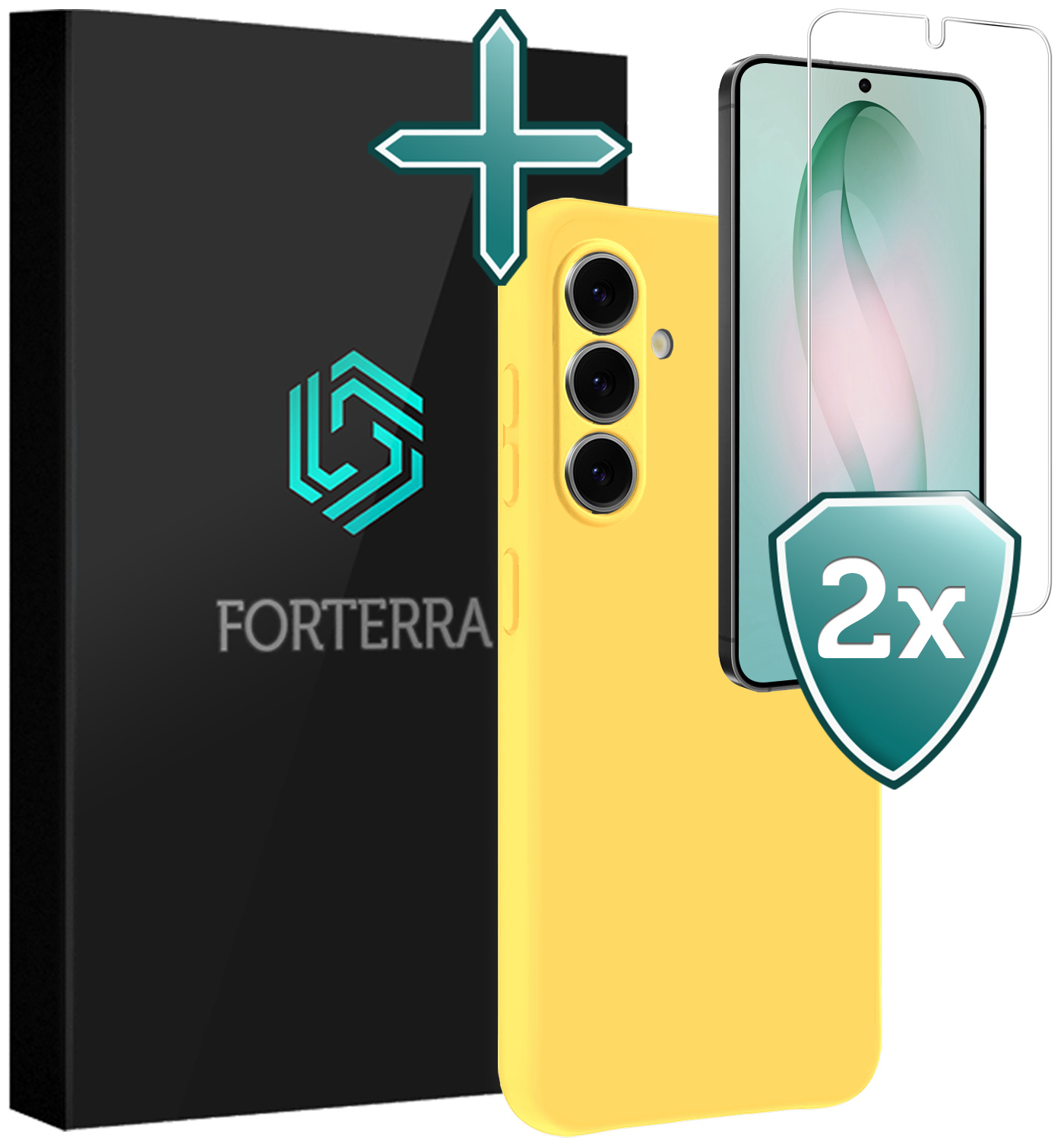 Forterra Forterra Samsung Galaxy S26 Plus Hoesje Siliconen Met 2x Screenprotector - Geel