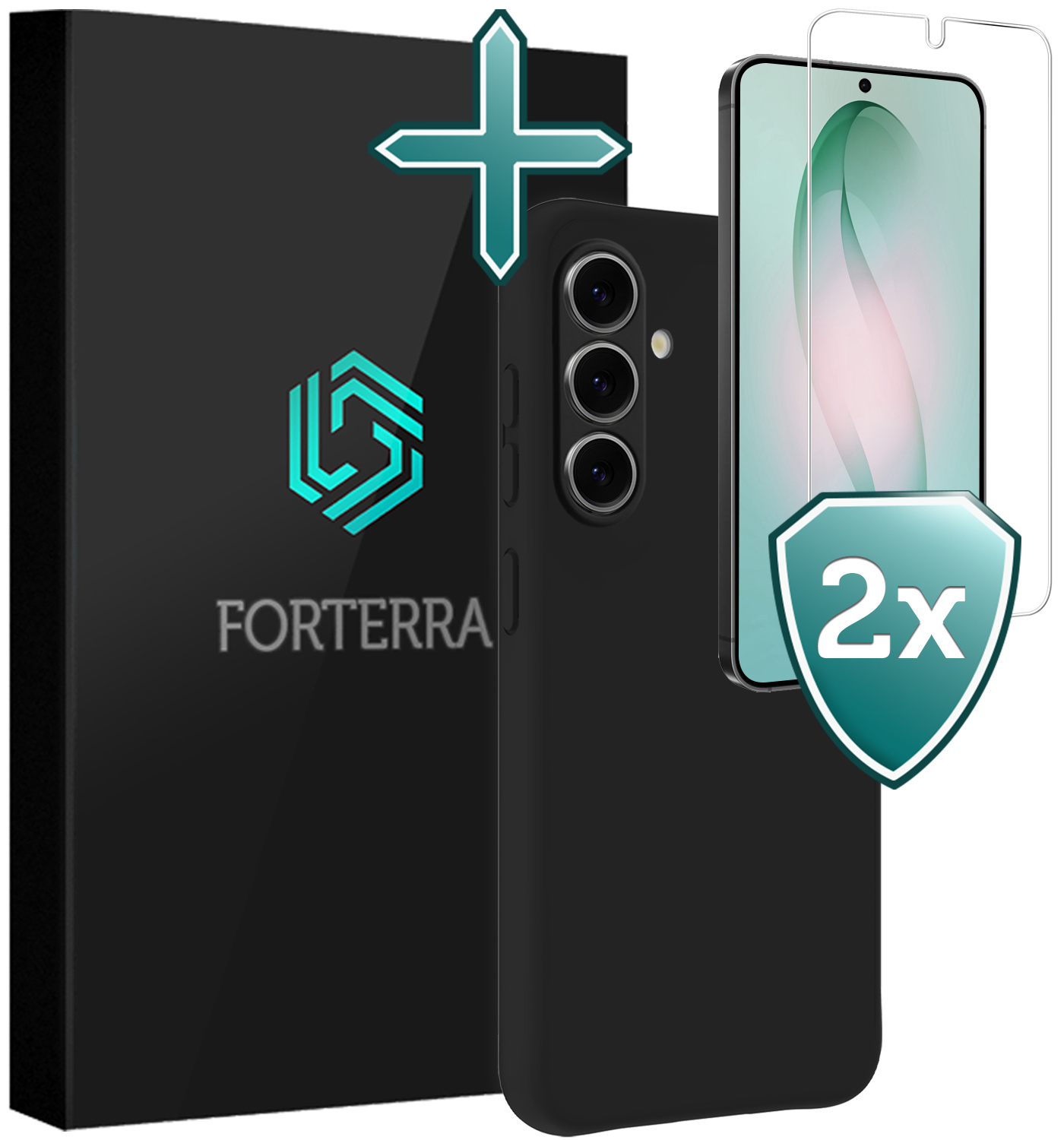 Forterra Forterra Samsung Galaxy S26 Plus Hoesje Siliconen Met 2x Screenprotector - Zwart