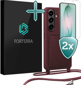 Forterra Forterra Samsung Galaxy S26 Plus Hoesje Pashouder met Koord Met 2x Screenprotector - Aubergine
