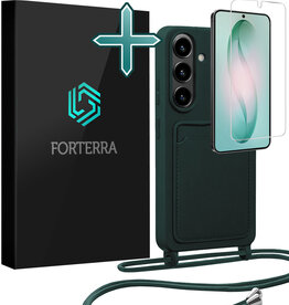 Forterra Forterra Samsung Galaxy S26 Plus Hoesje Pashouder met Koord Met Screenprotector - Donkergroen