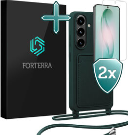 Forterra Forterra Samsung Galaxy S26 Plus Hoesje Pashouder met Koord Met 2x Screenprotector - Donkergroen