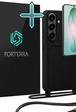 Forterra Forterra Samsung Galaxy S26 Plus Hoesje Pashouder met Koord Met Screenprotector - Zwart