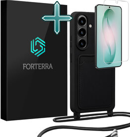 Forterra Forterra Samsung Galaxy S26 Plus Hoesje Pashouder met Koord Met Screenprotector - Zwart