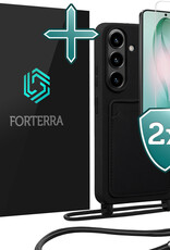 Forterra Forterra Samsung Galaxy S26 Plus Hoesje Pashouder met Koord Met 2x Screenprotector - Zwart