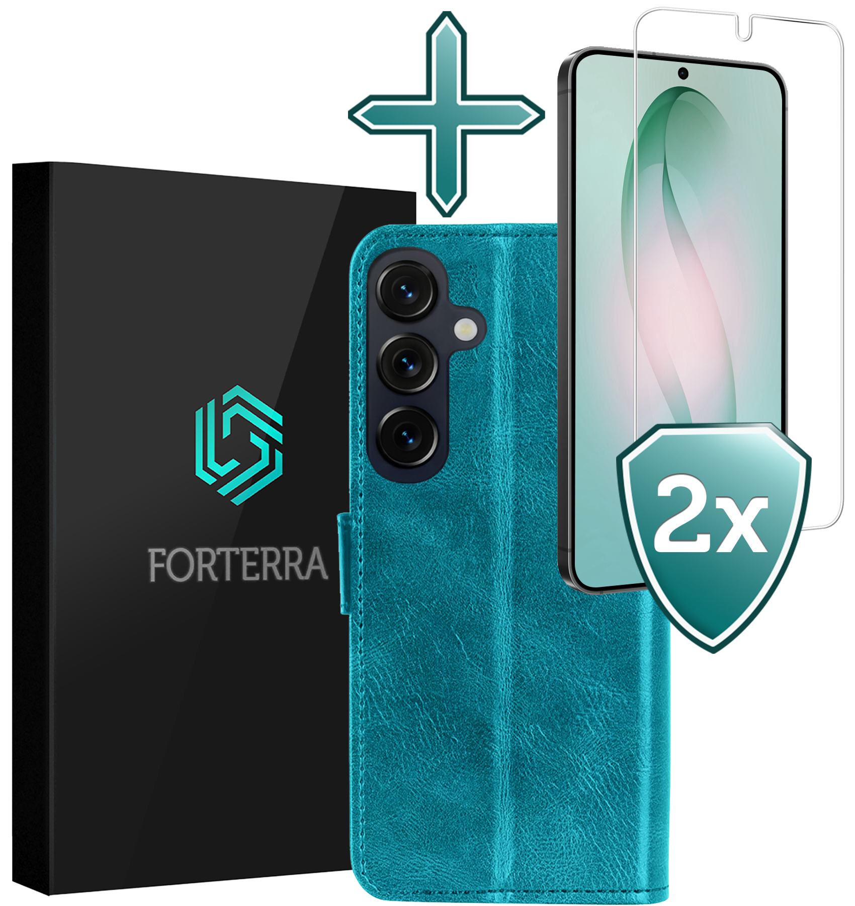 Forterra Forterra Samsung Galaxy S26 Plus Hoesje Bookcase Met 2x Screenprotector - Turquoise