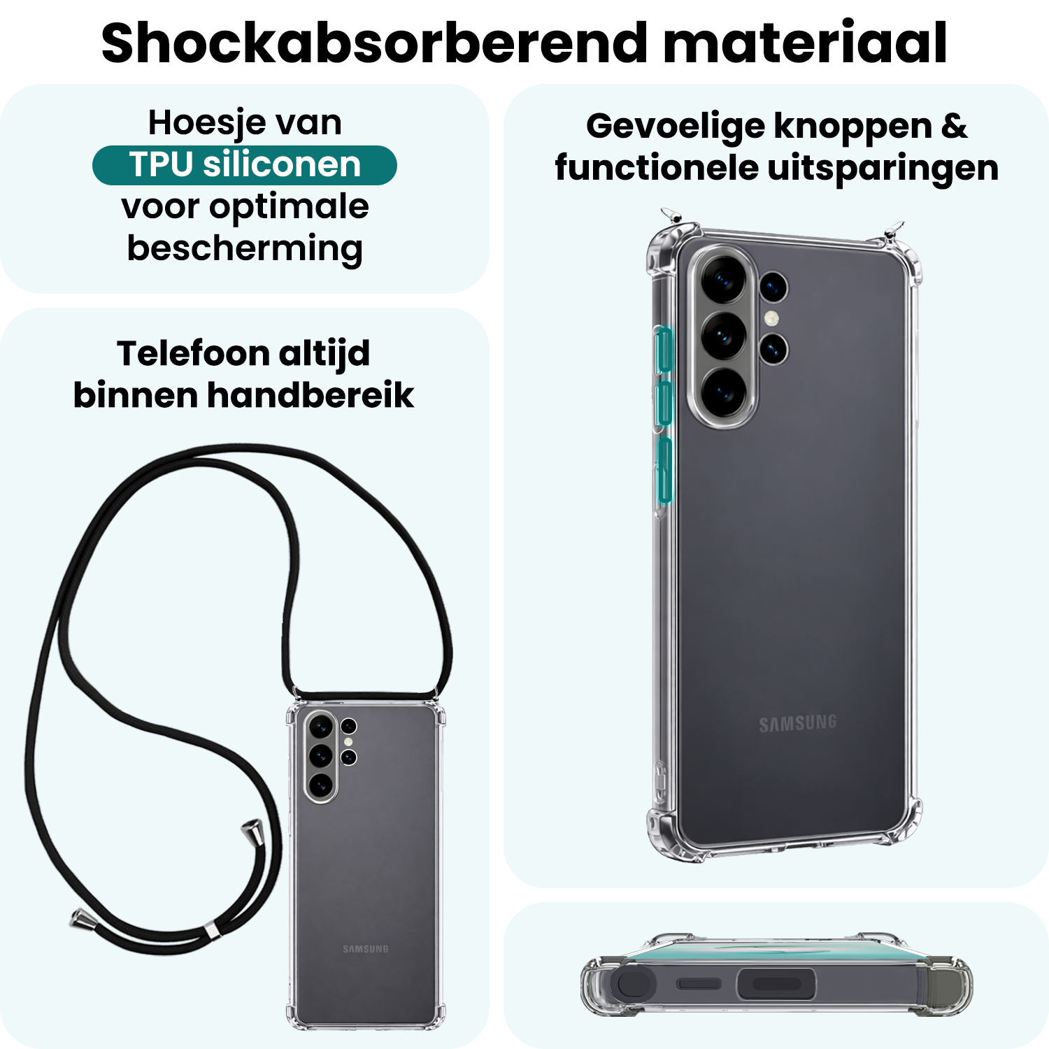 Forterra Forterra Samsung Galaxy S26 Ultra Hoesje Transparant Shockproof Met Zwart Koord