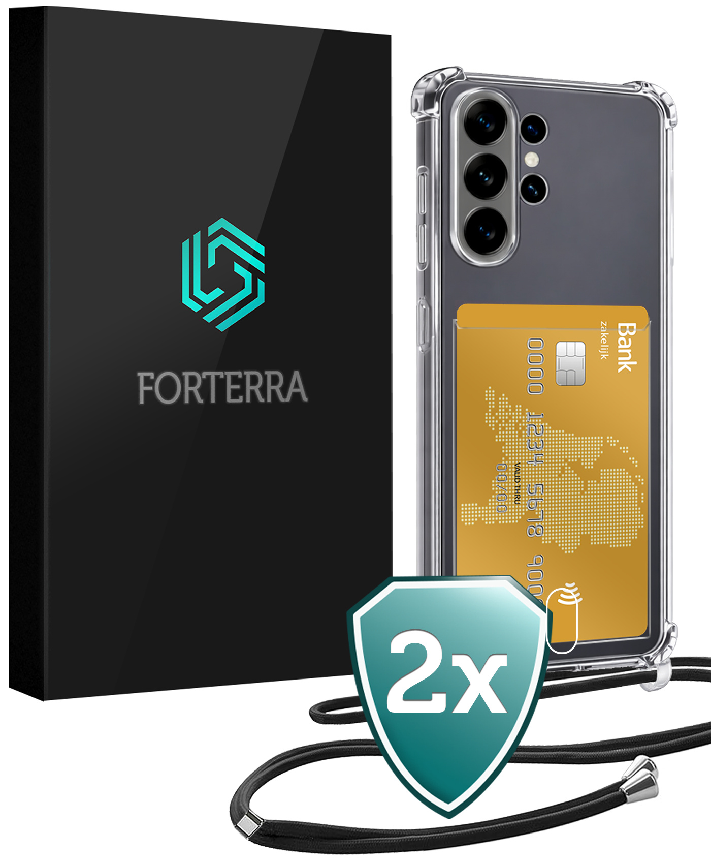 Forterra Forterra Samsung Galaxy S26 Ultra Hoesje Pashouder met Koord - 2 PACK