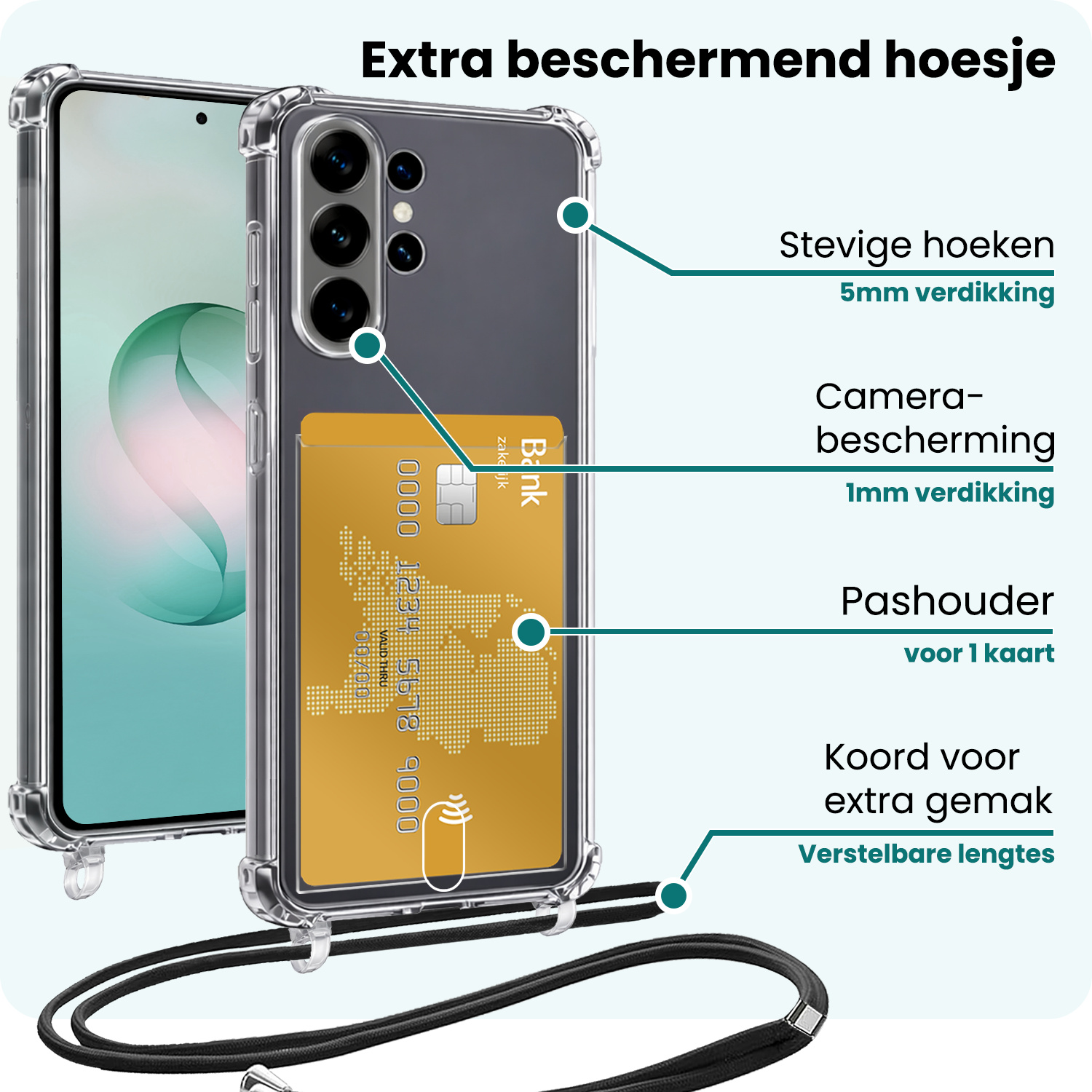 Forterra Forterra Samsung Galaxy S26 Ultra Hoesje Pashouder met Koord - 2 PACK