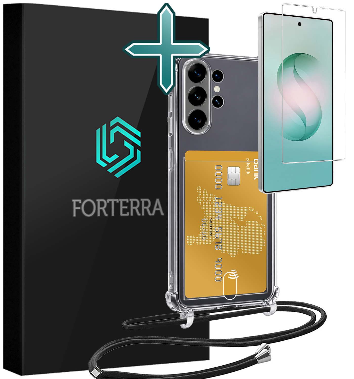 Forterra Forterra Samsung Galaxy S26 Ultra Hoesje Pashouder met Koord Met Screenprotector