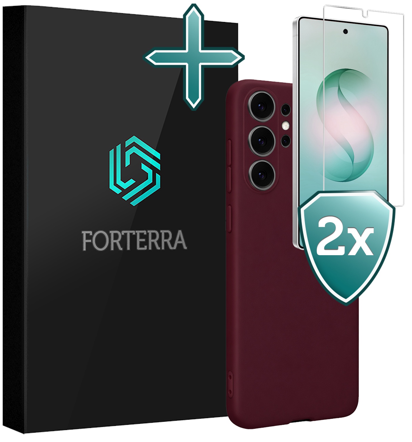 Forterra Forterra Samsung Galaxy S26 Ultra Hoesje Siliconen Met 2x Screenprotector - Aubergine