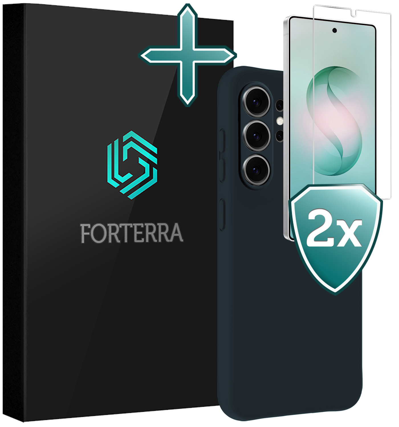 Forterra Forterra Samsung Galaxy S26 Ultra Hoesje Siliconen Met 2x Screenprotector - Donkerblauw