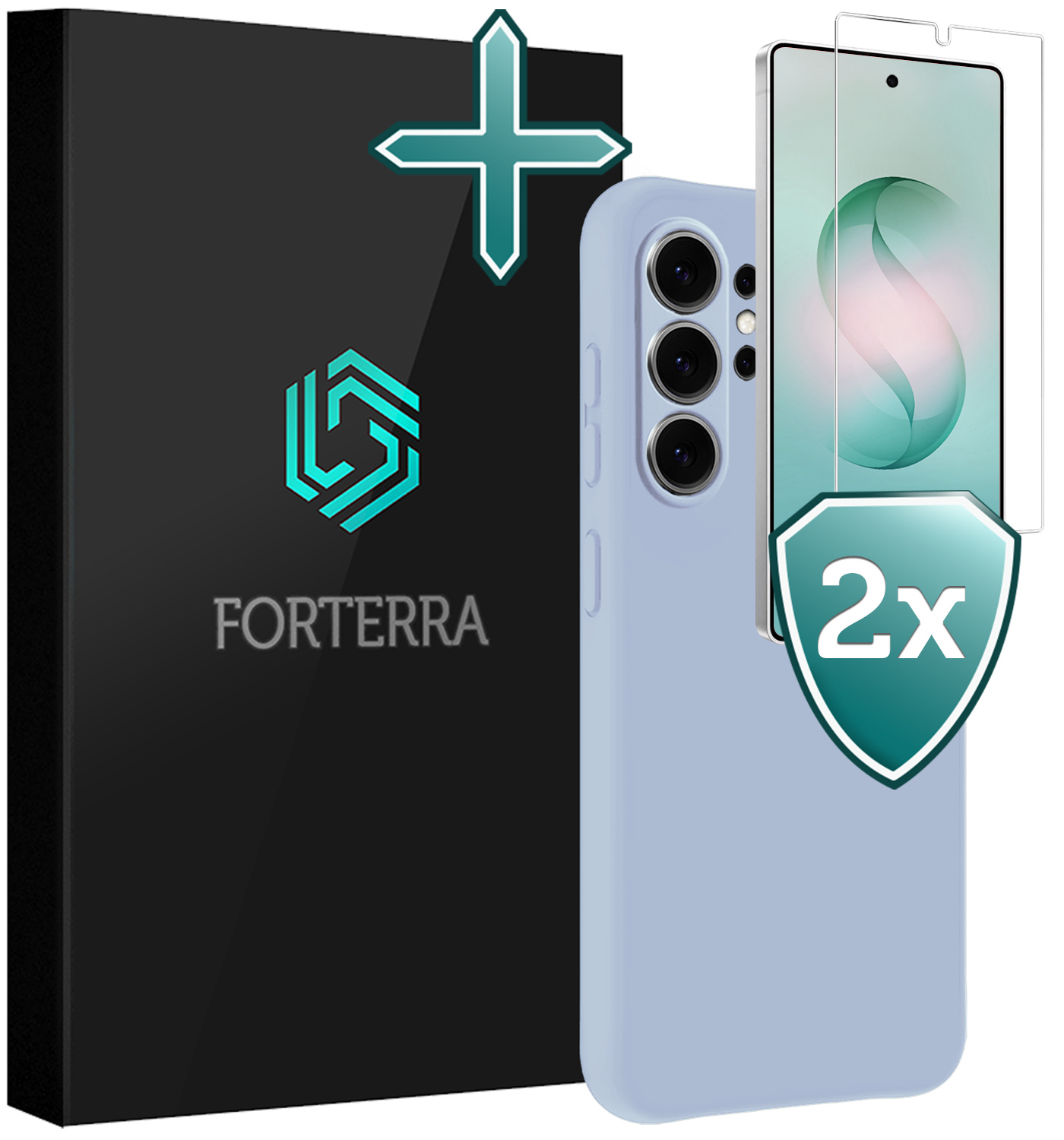 Forterra Forterra Samsung Galaxy S26 Ultra Hoesje Siliconen Met 2x Screenprotector - Lichtblauw