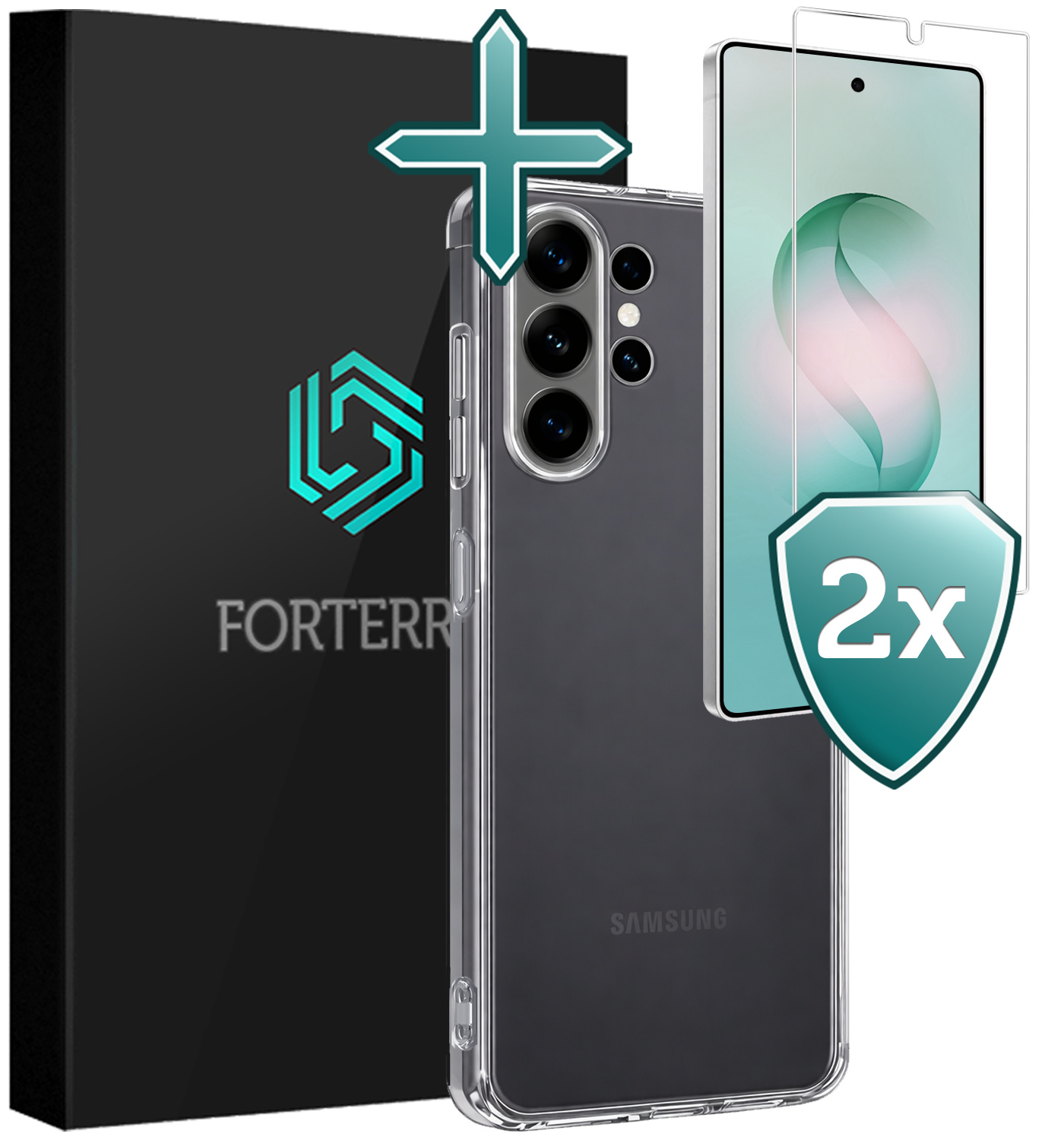 Forterra Forterra Samsung Galaxy S26 Ultra Hoesje Siliconen Met 2x Screenprotector - Transparant