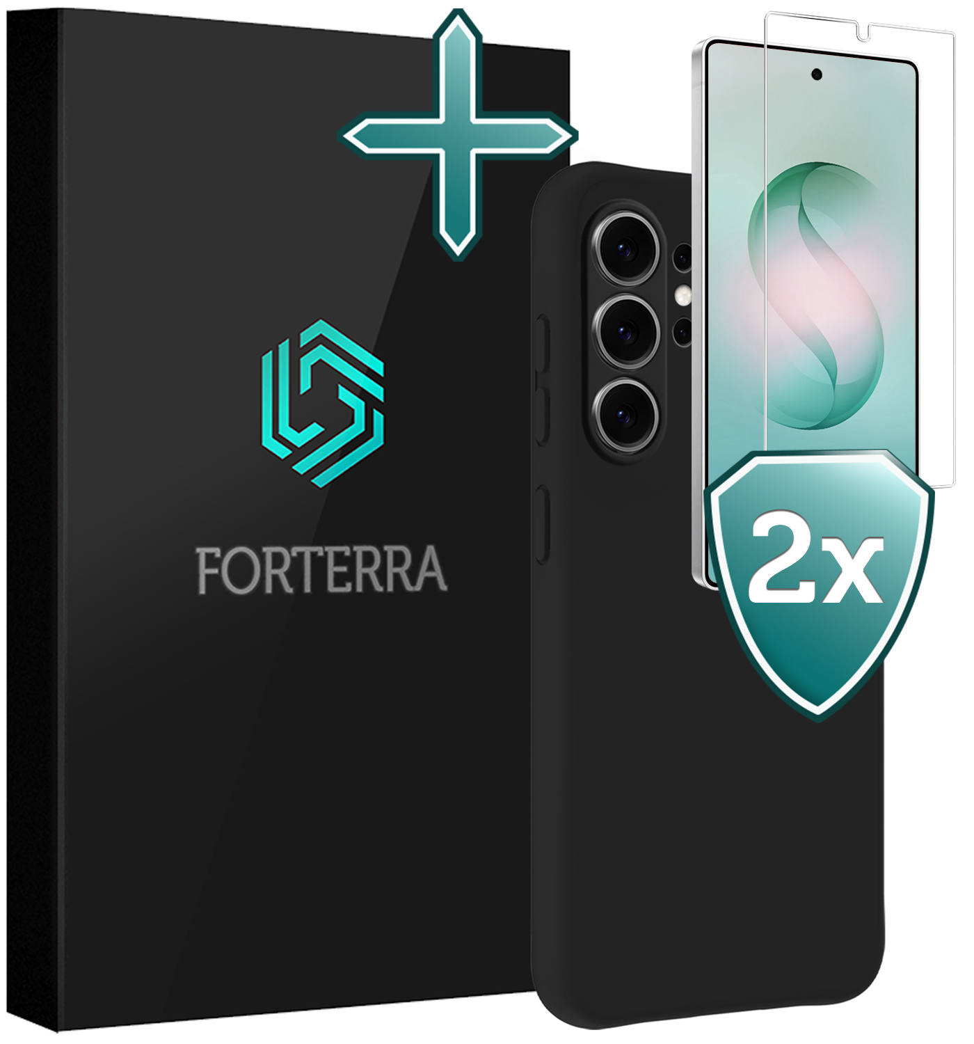 Forterra Forterra Samsung Galaxy S26 Ultra Hoesje Siliconen Met 2x Screenprotector - Zwart