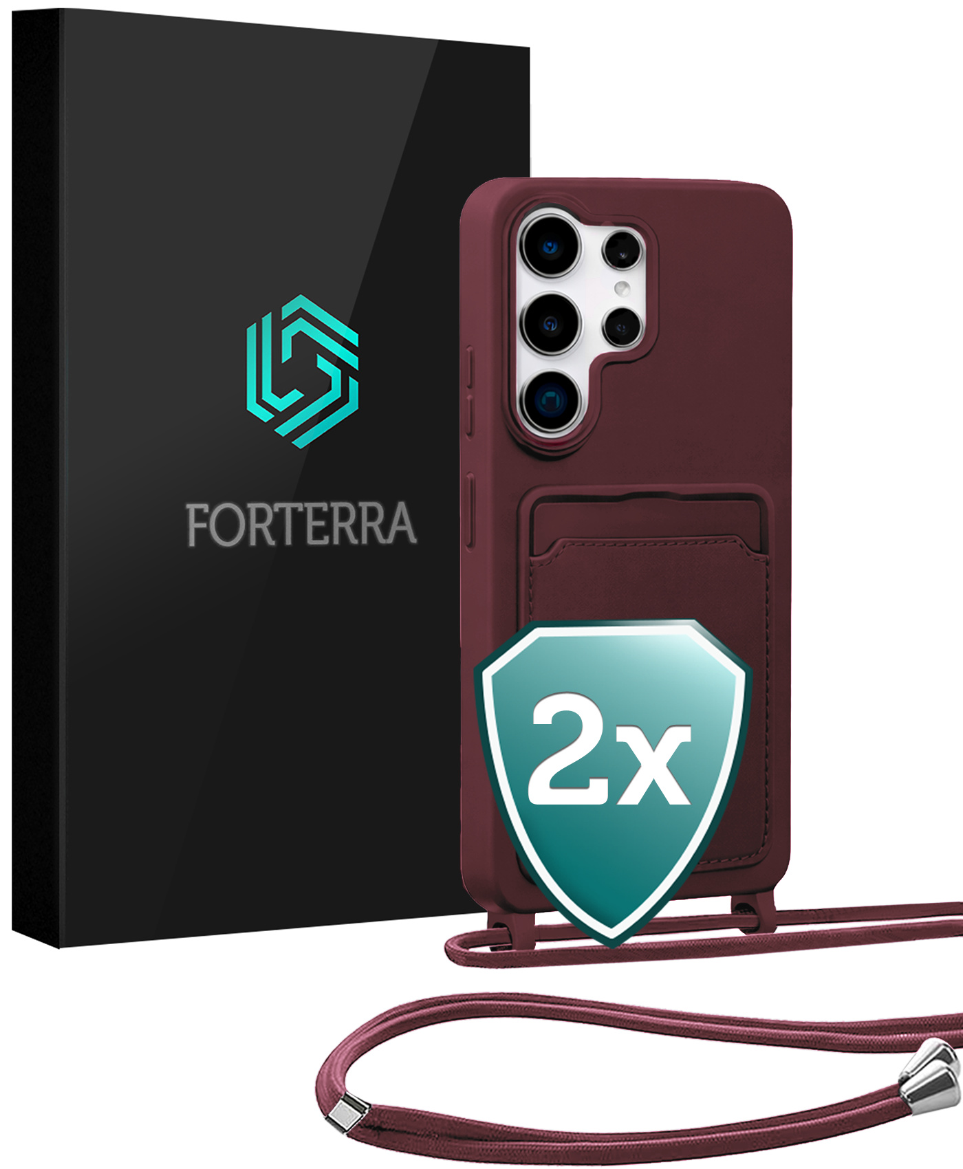 Forterra Forterra Samsung Galaxy S26 Ultra Hoesje Pashouder met Koord - Aubergine - 2 PACK