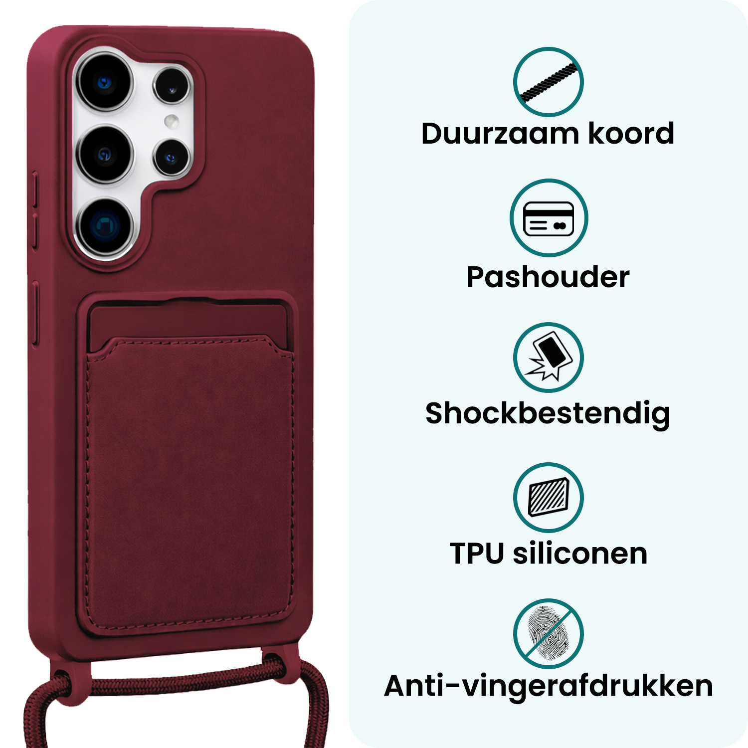 Forterra Forterra Samsung Galaxy S26 Ultra Hoesje Pashouder met Koord - Aubergine - 2 PACK