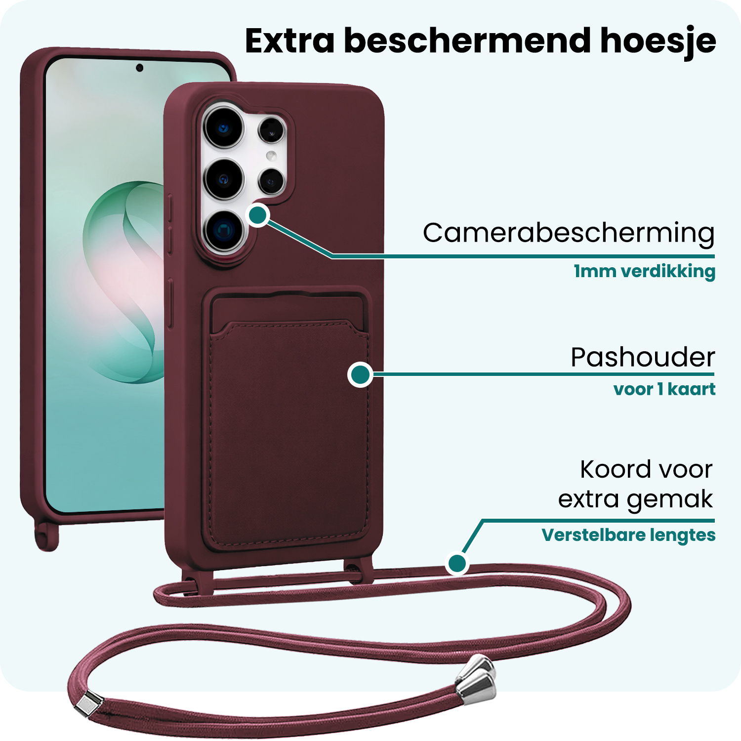 Forterra Forterra Samsung Galaxy S26 Ultra Hoesje Pashouder met Koord - Aubergine - 2 PACK