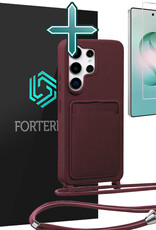 Forterra Forterra Samsung Galaxy S26 Ultra Hoesje Pashouder met Koord Met Screenprotector - Aubergine