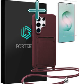 Forterra Forterra Samsung Galaxy S26 Ultra Hoesje Pashouder met Koord Met Screenprotector - Aubergine