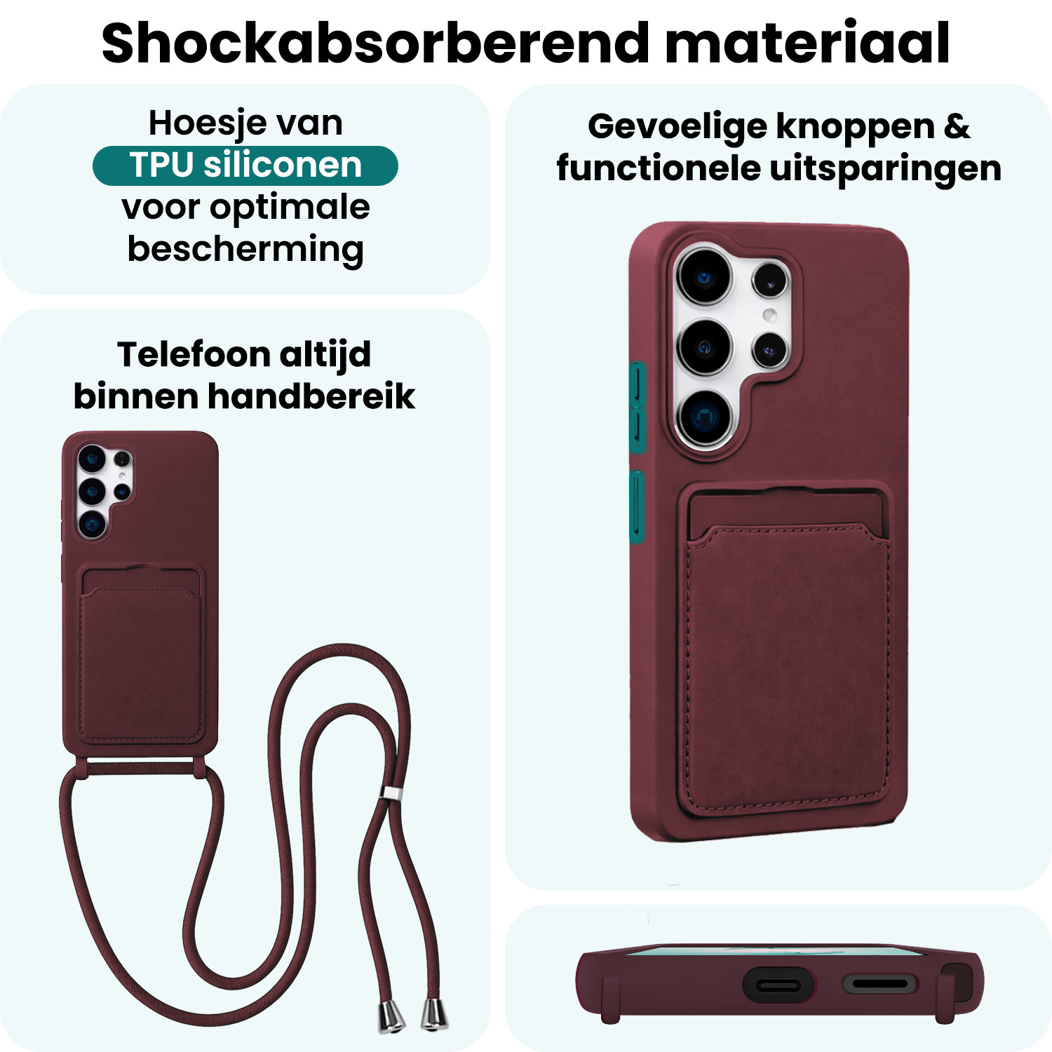 Forterra Forterra Samsung Galaxy S26 Ultra Hoesje Pashouder met Koord Met Screenprotector - Aubergine