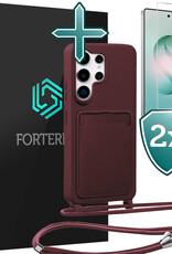 Forterra Forterra Samsung Galaxy S26 Ultra Hoesje Pashouder met Koord Met 2x Screenprotector - Aubergine