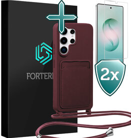 Forterra Forterra Samsung Galaxy S26 Ultra Hoesje Pashouder met Koord Met 2x Screenprotector - Aubergine