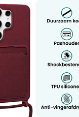 Forterra Forterra Samsung Galaxy S26 Ultra Hoesje Pashouder met Koord Met 2x Screenprotector - Aubergine