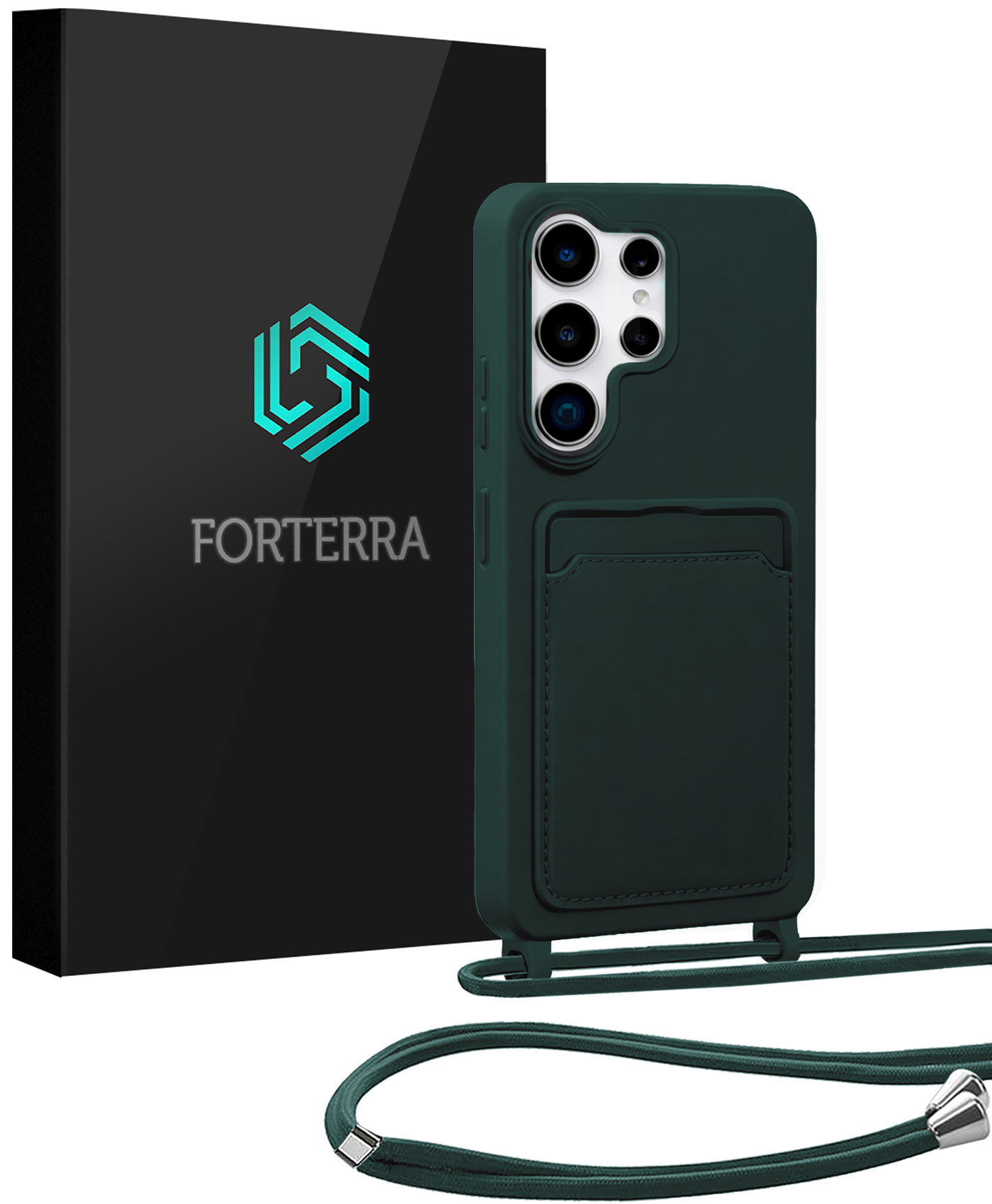 Forterra Forterra Samsung Galaxy S26 Ultra Hoesje Pashouder met Koord - Donkergroen