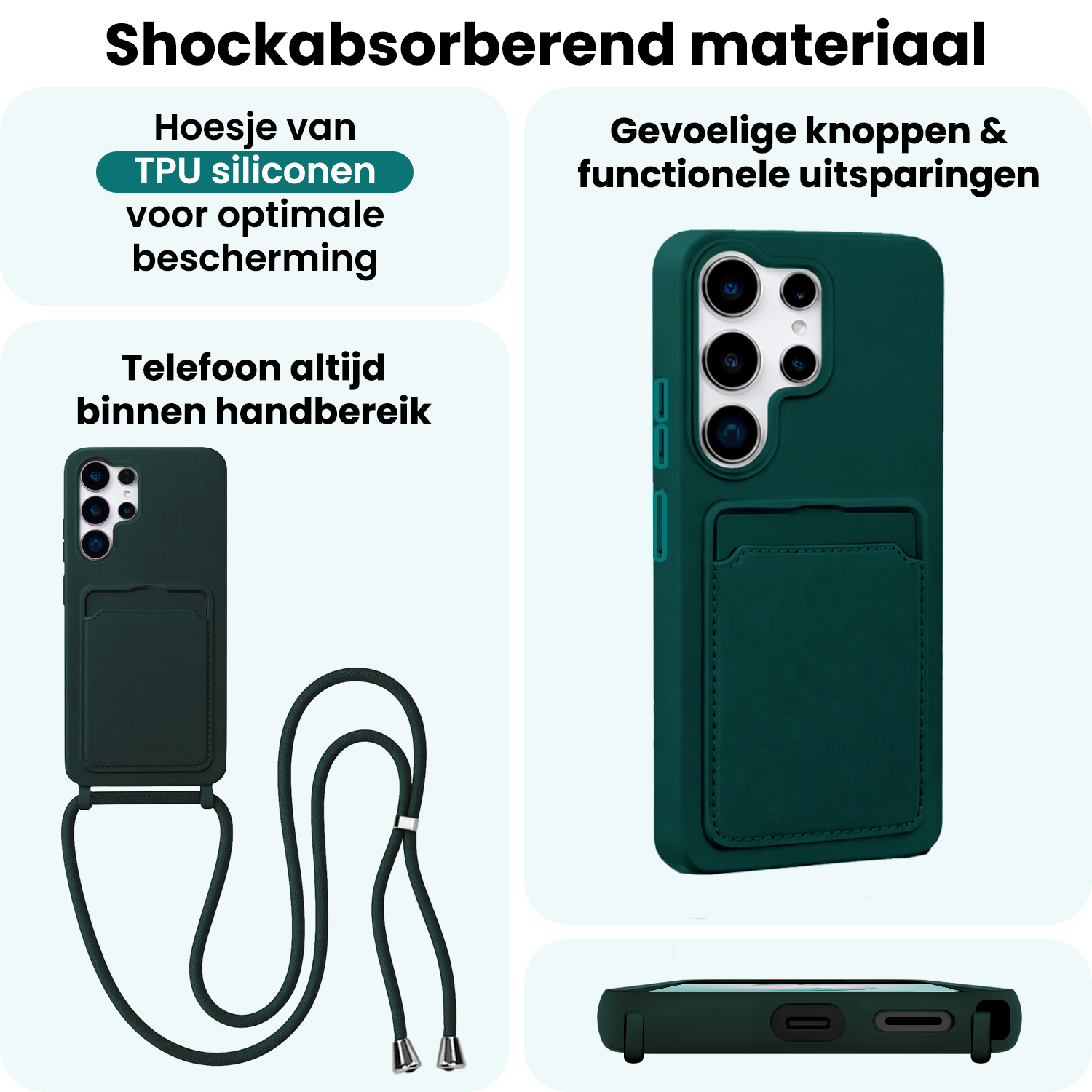 Forterra Forterra Samsung Galaxy S26 Ultra Hoesje Pashouder met Koord - Donkergroen