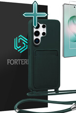 Forterra Forterra Samsung Galaxy S26 Ultra Hoesje Pashouder met Koord Met Screenprotector - Donkergroen