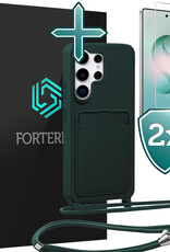 Forterra Forterra Samsung Galaxy S26 Ultra Hoesje Pashouder met Koord Met 2x Screenprotector - Donkergroen