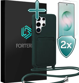 Forterra Forterra Samsung Galaxy S26 Ultra Hoesje Pashouder met Koord Met 2x Screenprotector - Donkergroen