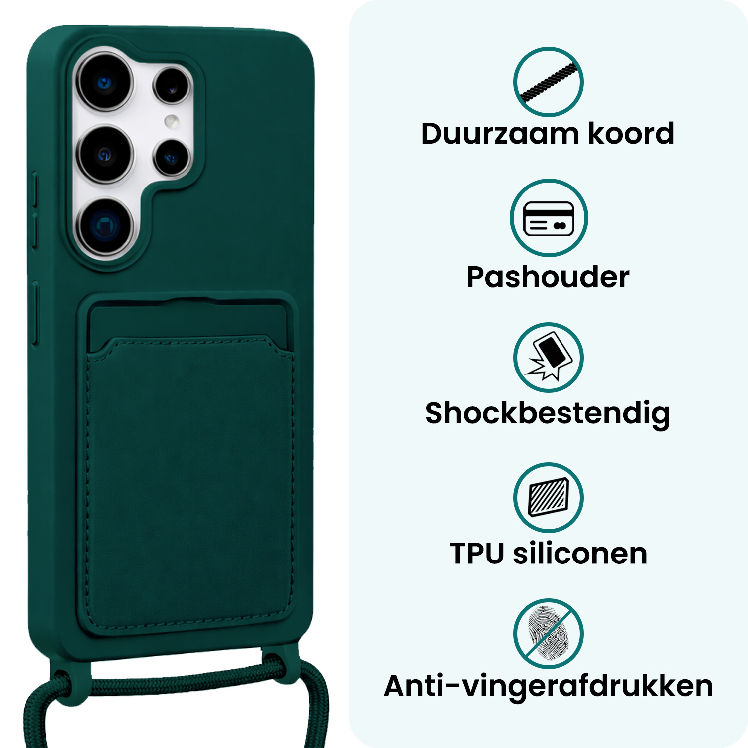 Forterra Forterra Samsung Galaxy S26 Ultra Hoesje Pashouder met Koord Met 2x Screenprotector - Donkergroen