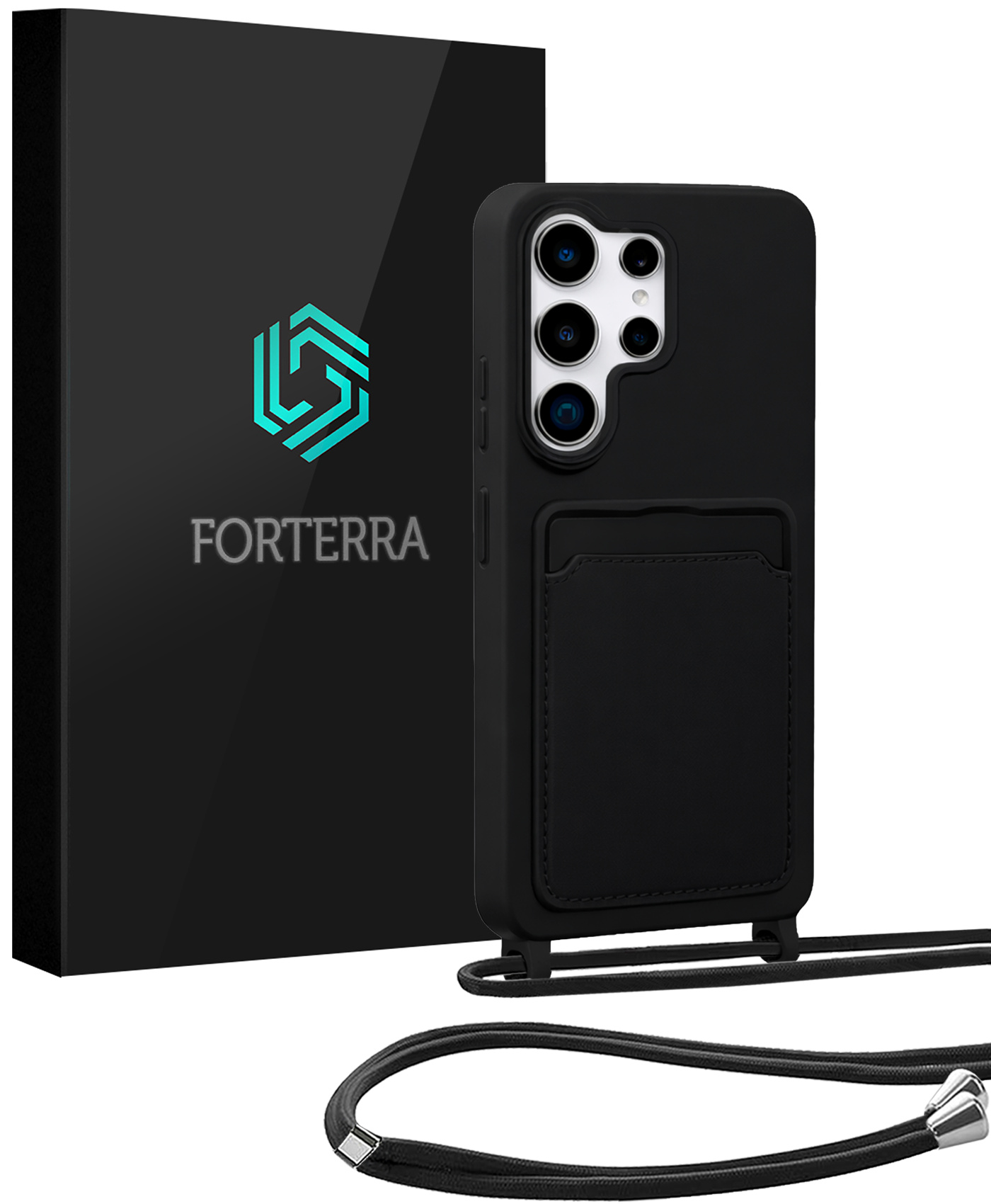 Forterra Forterra Samsung Galaxy S26 Ultra Hoesje Pashouder met Koord - Zwart