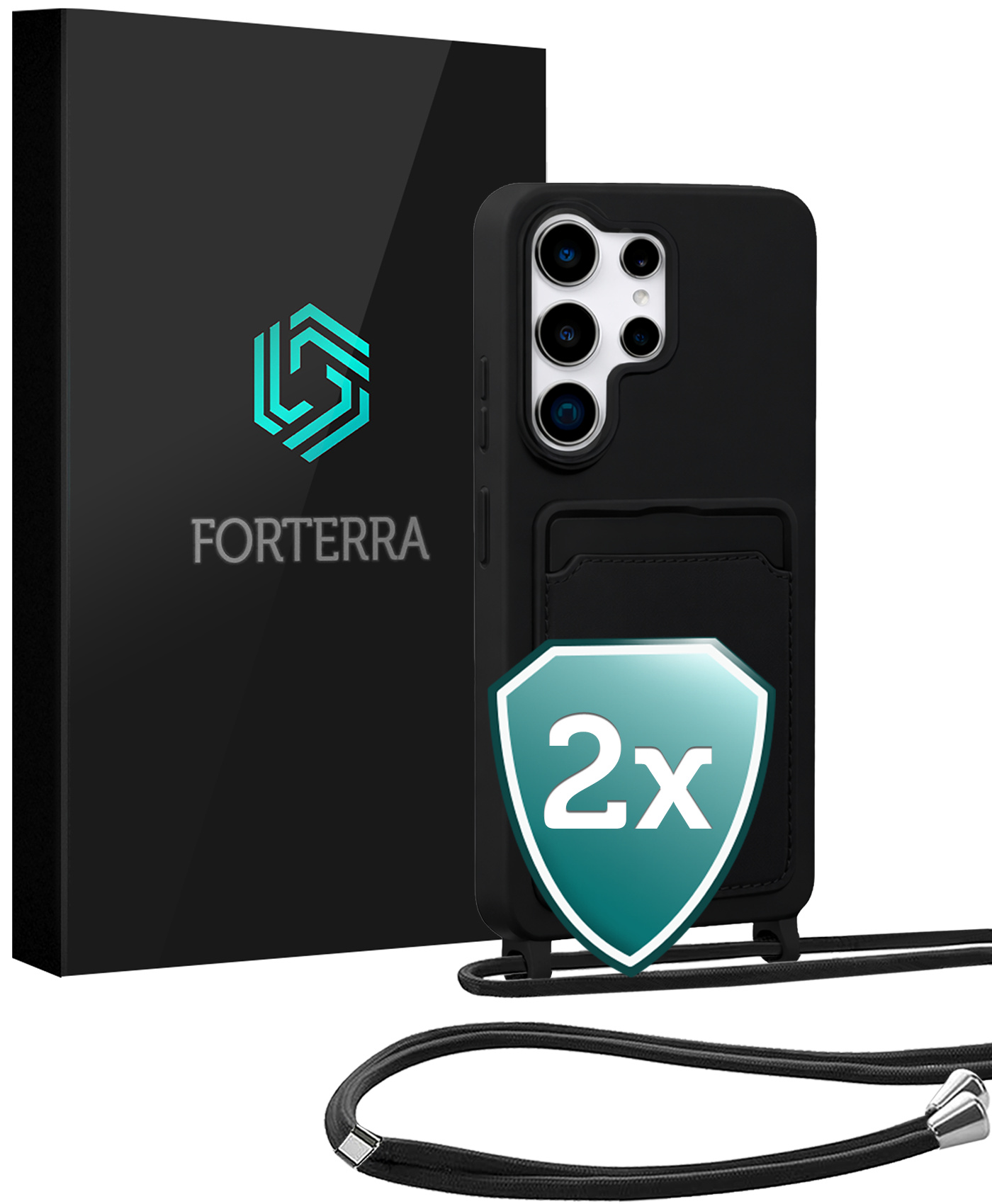 Forterra Forterra Samsung Galaxy S26 Ultra Hoesje Pashouder met Koord - Zwart - 2 PACK
