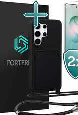Forterra Forterra Samsung Galaxy S26 Ultra Hoesje Pashouder met Koord Met 2x Screenprotector - Zwart