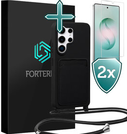 Forterra Forterra Samsung Galaxy S26 Ultra Hoesje Pashouder met Koord Met 2x Screenprotector - Zwart