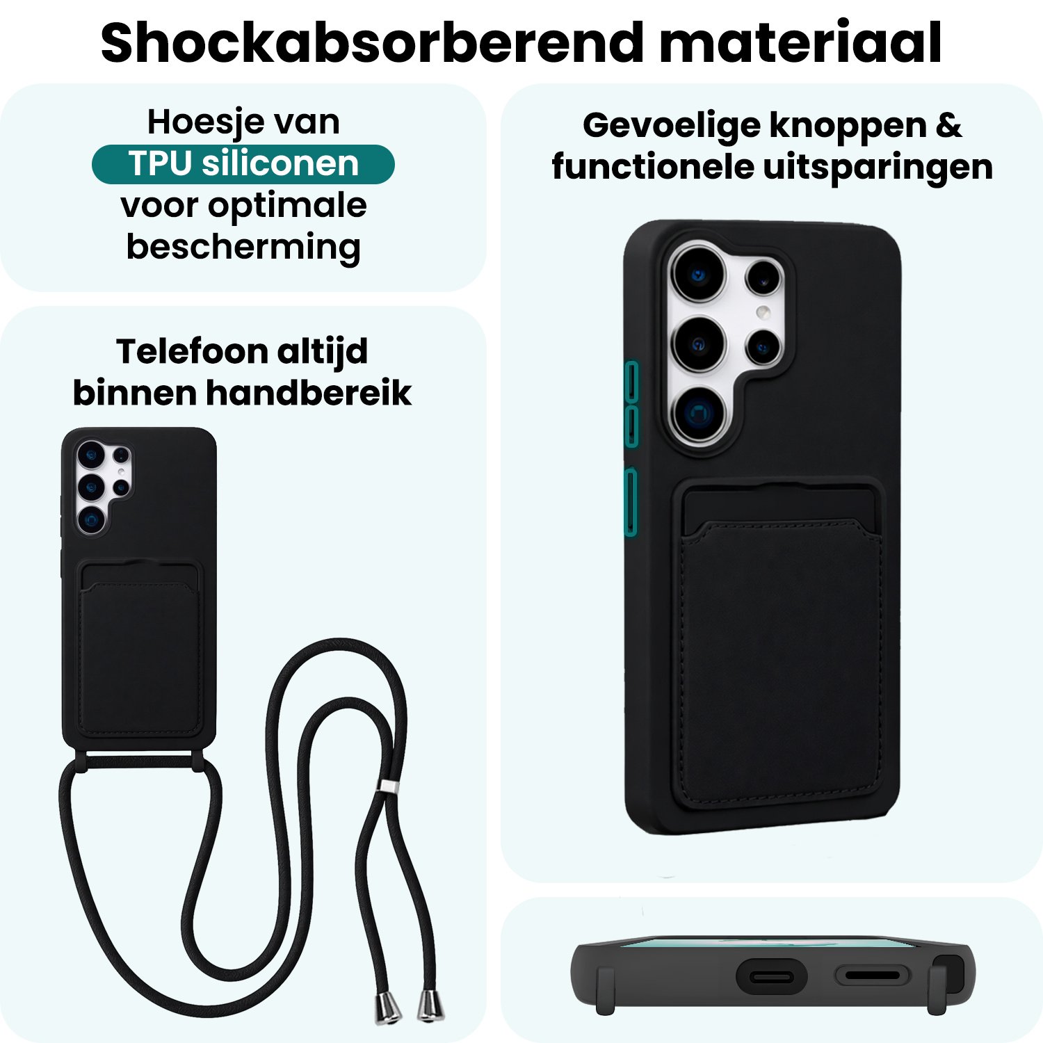 Forterra Forterra Samsung Galaxy S26 Ultra Hoesje Pashouder met Koord Met 2x Screenprotector - Zwart