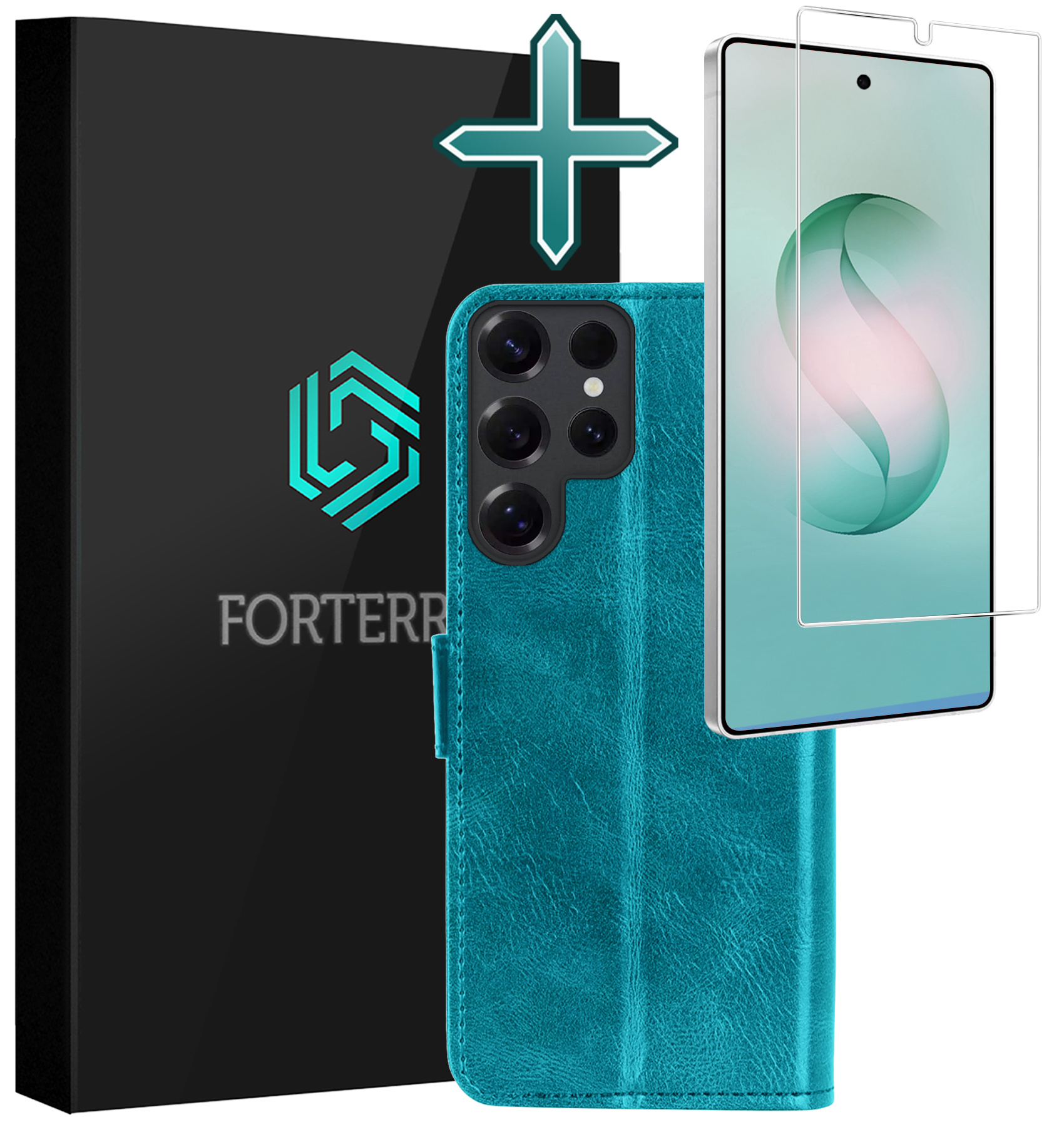 Forterra Forterra Samsung Galaxy S26 Ultra Hoesje Bookcase Met Screenprotector - Turquoise