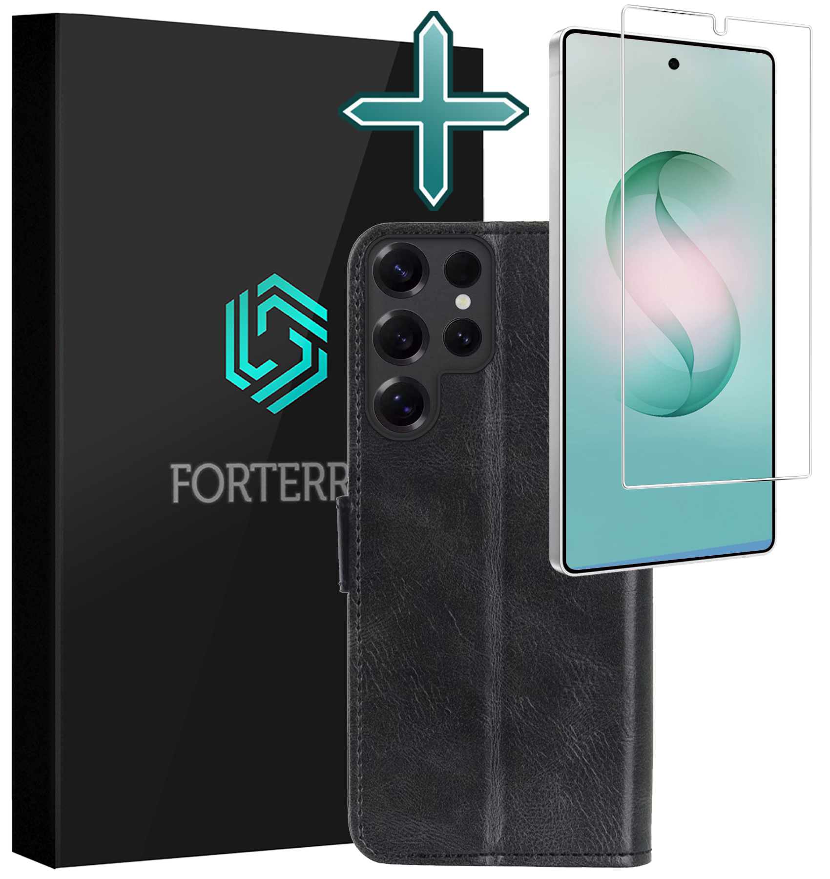 Forterra Forterra Samsung Galaxy S26 Ultra Hoesje Bookcase Met Screenprotector - Zwart