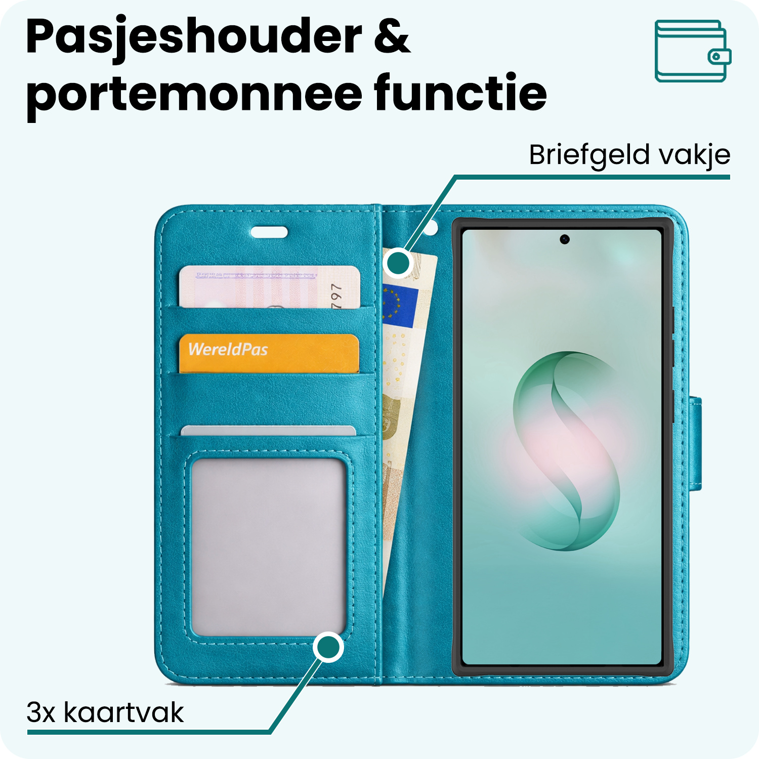 Forterra Forterra Samsung Galaxy S26 Ultra Hoesje Bookcase Met 2x Screenprotector - Turquoise