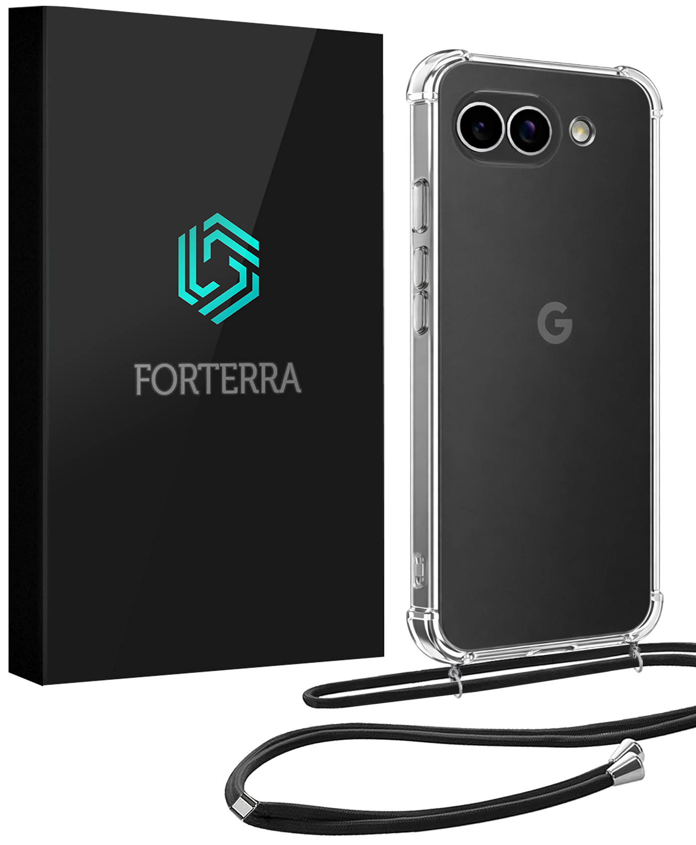 Forterra Forterra Google Pixel 9a Hoesje Transparant Shockproof Met Zwart Koord