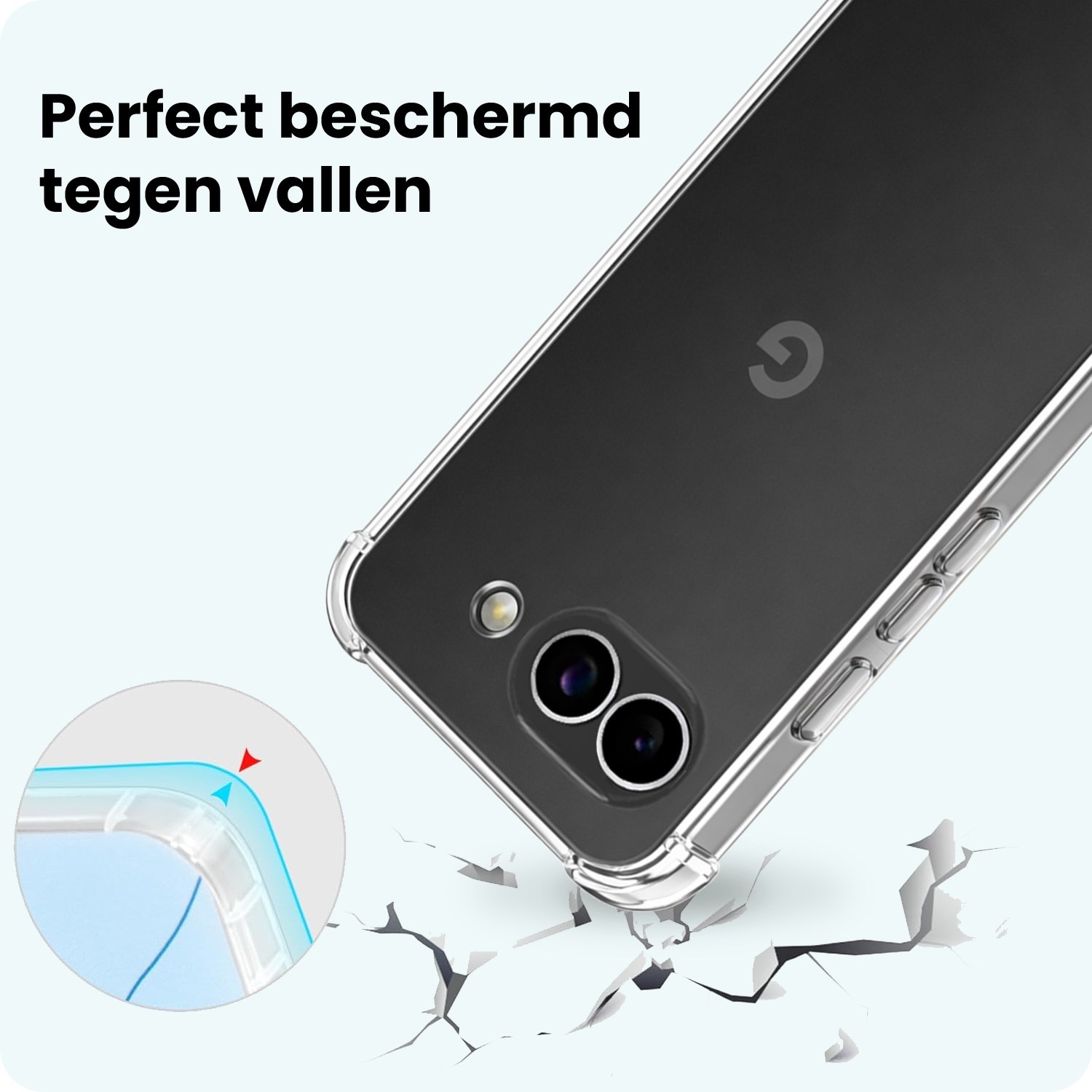 Forterra Forterra Google Pixel 9a Hoesje Transparant Shockproof Met Zwart Koord