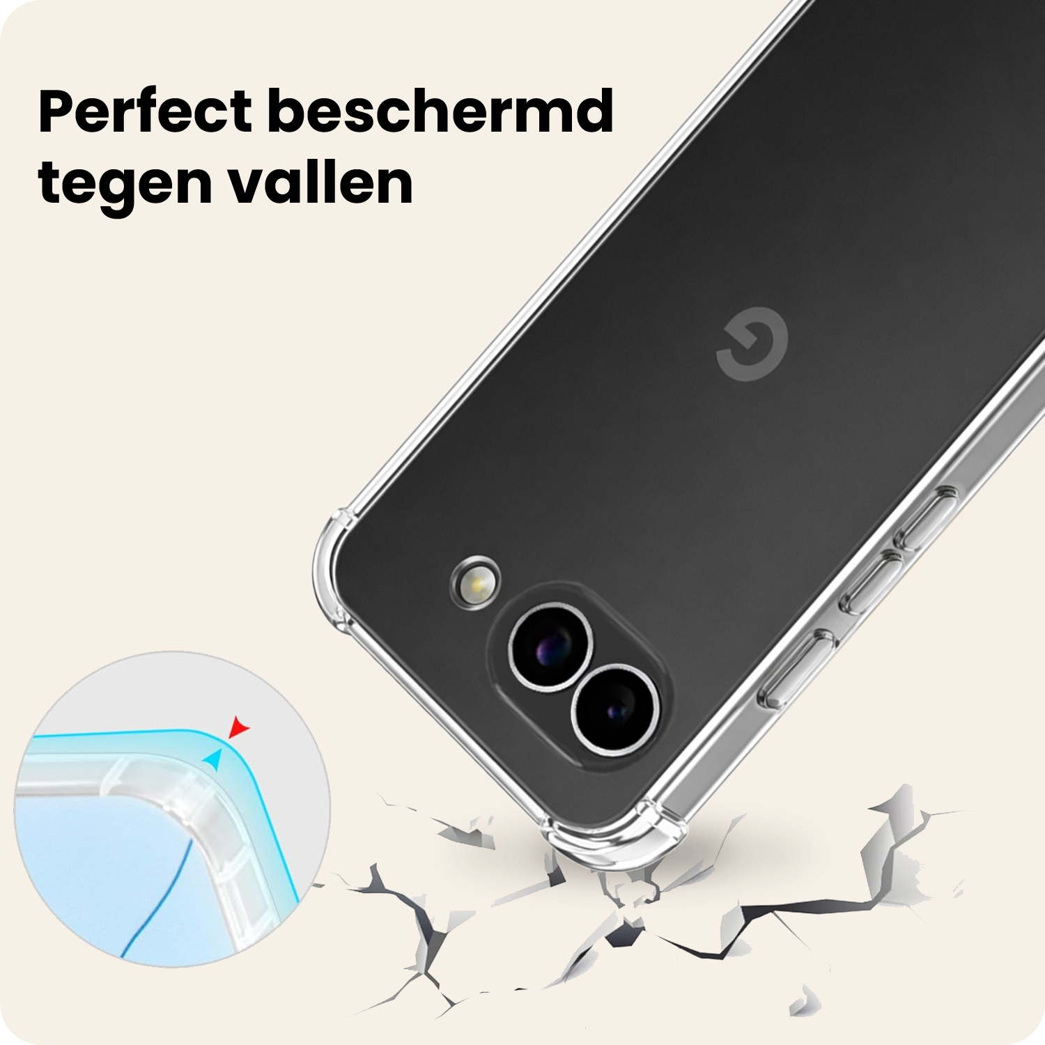 Nomfy Nomfy Google Pixel 9a Hoesje Transparant Shockproof Met Zwart Koord
