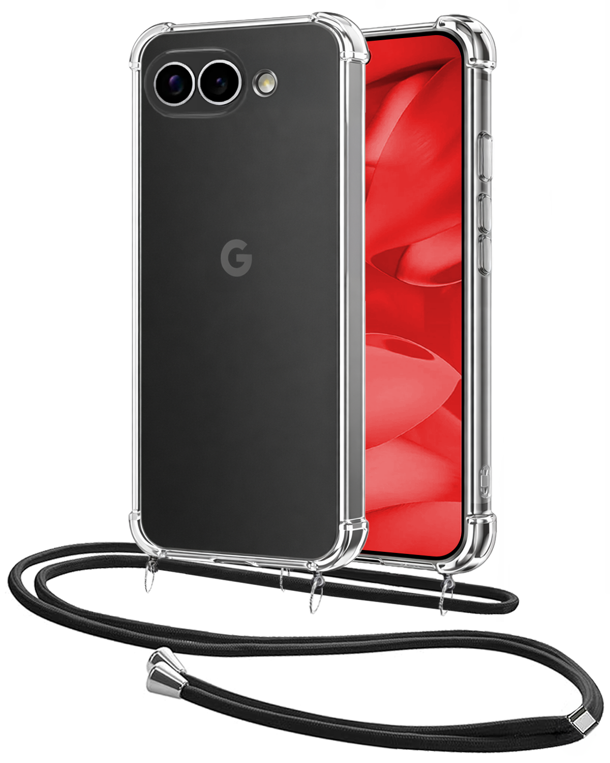 NoXx NoXx Google Pixel 9a Hoesje Transparant Shockproof Met Zwart Koord