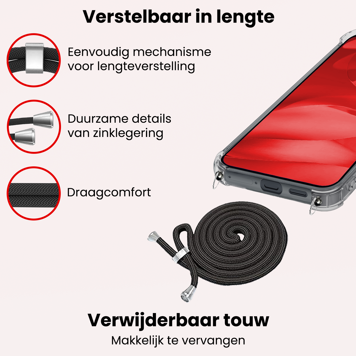 NoXx NoXx Google Pixel 9a Hoesje Transparant Shockproof Met Zwart Koord