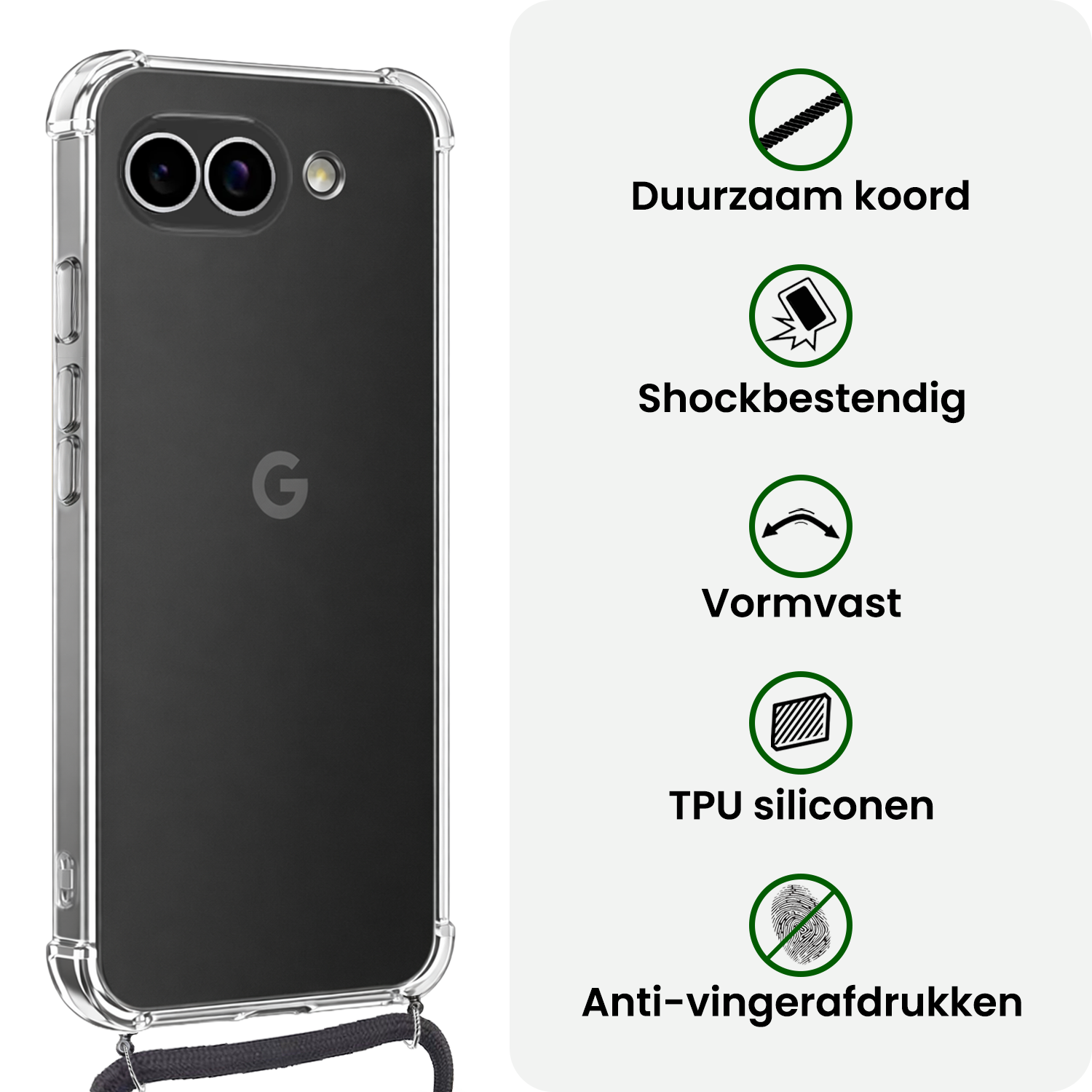 BASEY. BASEY. Google Pixel 9a Hoesje Transparant Shockproof Met Zwart Koord