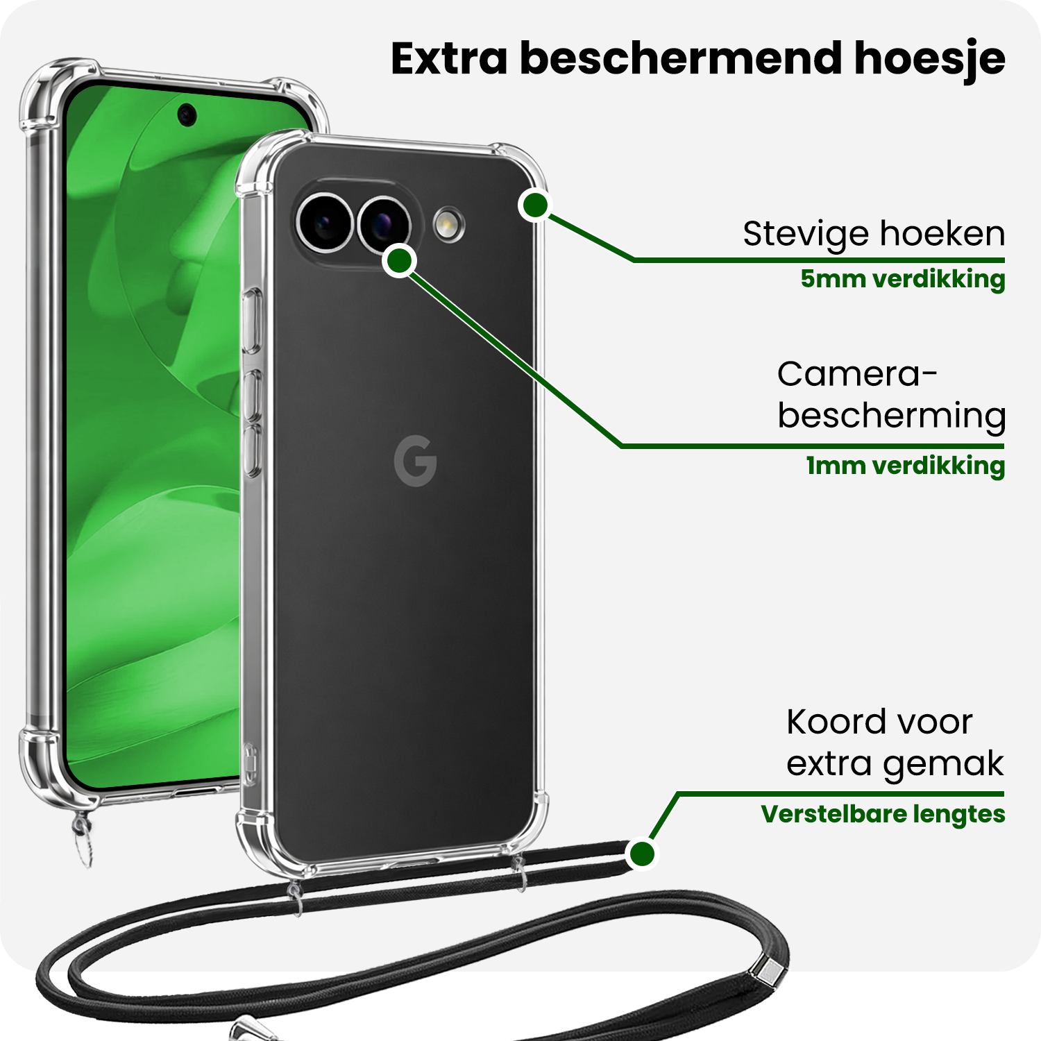 BASEY. BASEY. Google Pixel 9a Hoesje Transparant Shockproof Met Zwart Koord