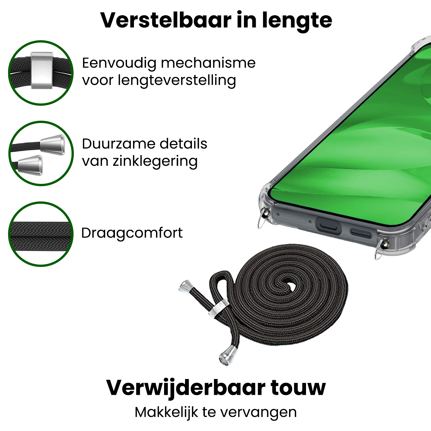BASEY. BASEY. Google Pixel 9a Hoesje Transparant Shockproof Met Zwart Koord